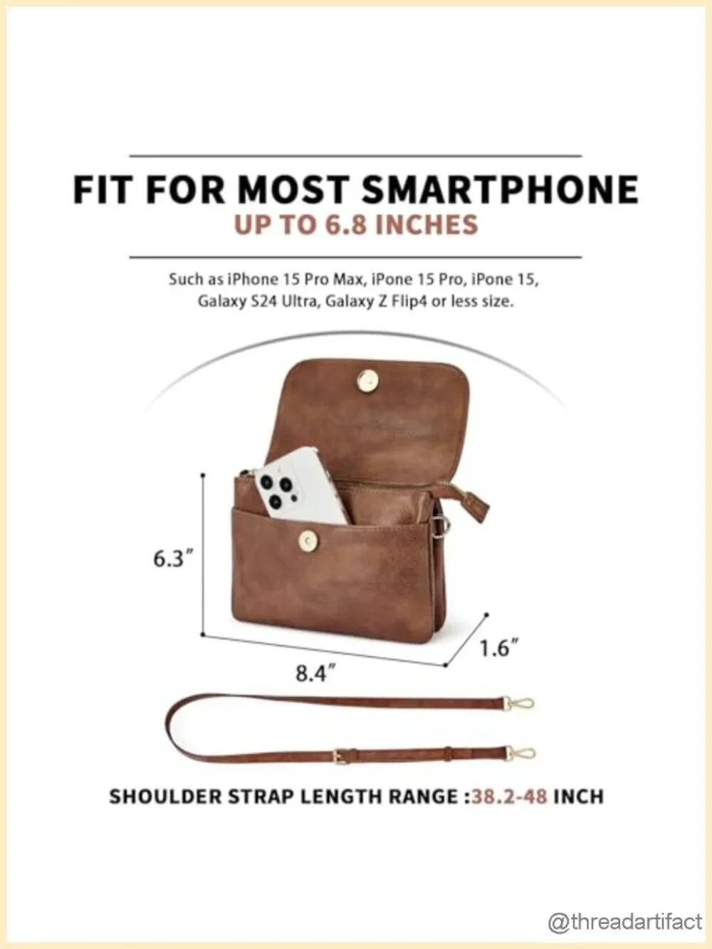 Small Crossbody Bag with Phone Pocket, Vegan Leather, Adjustable Strap